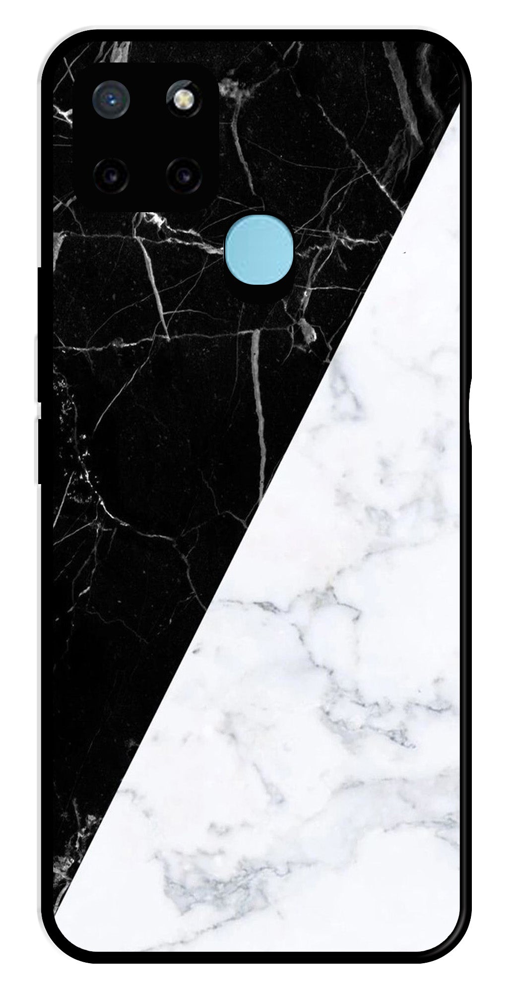 Black White Marble Design Metal Mobile Case for Realme C21Y Black White Marble Design Metal Mobile Case for Realme C21Y (Design No -09)