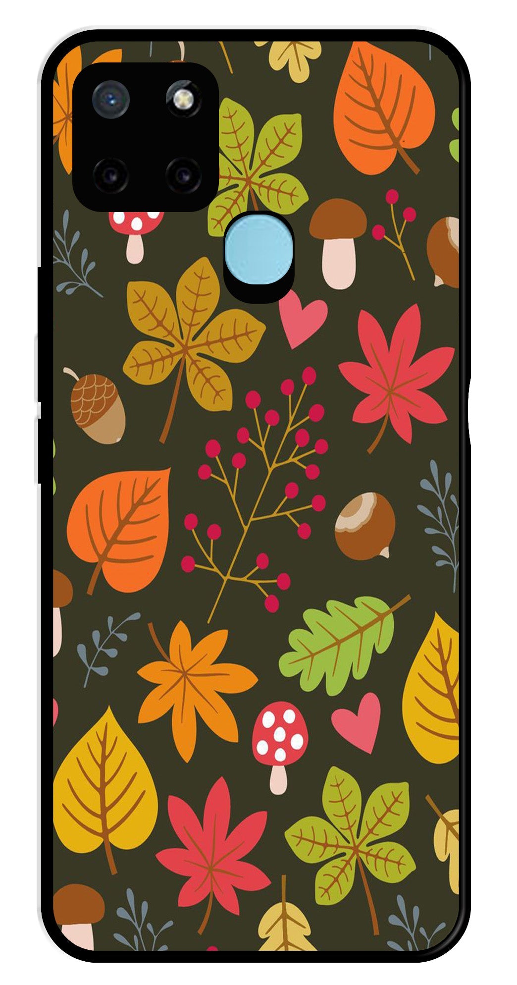 Leaves Design Metal Mobile Case for Realme C21Y (Design No -51)