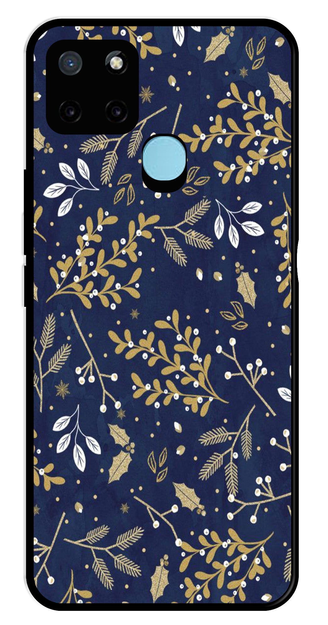 Floral Pattern Metal Mobile Case for Realme C21Y (Design No -52)