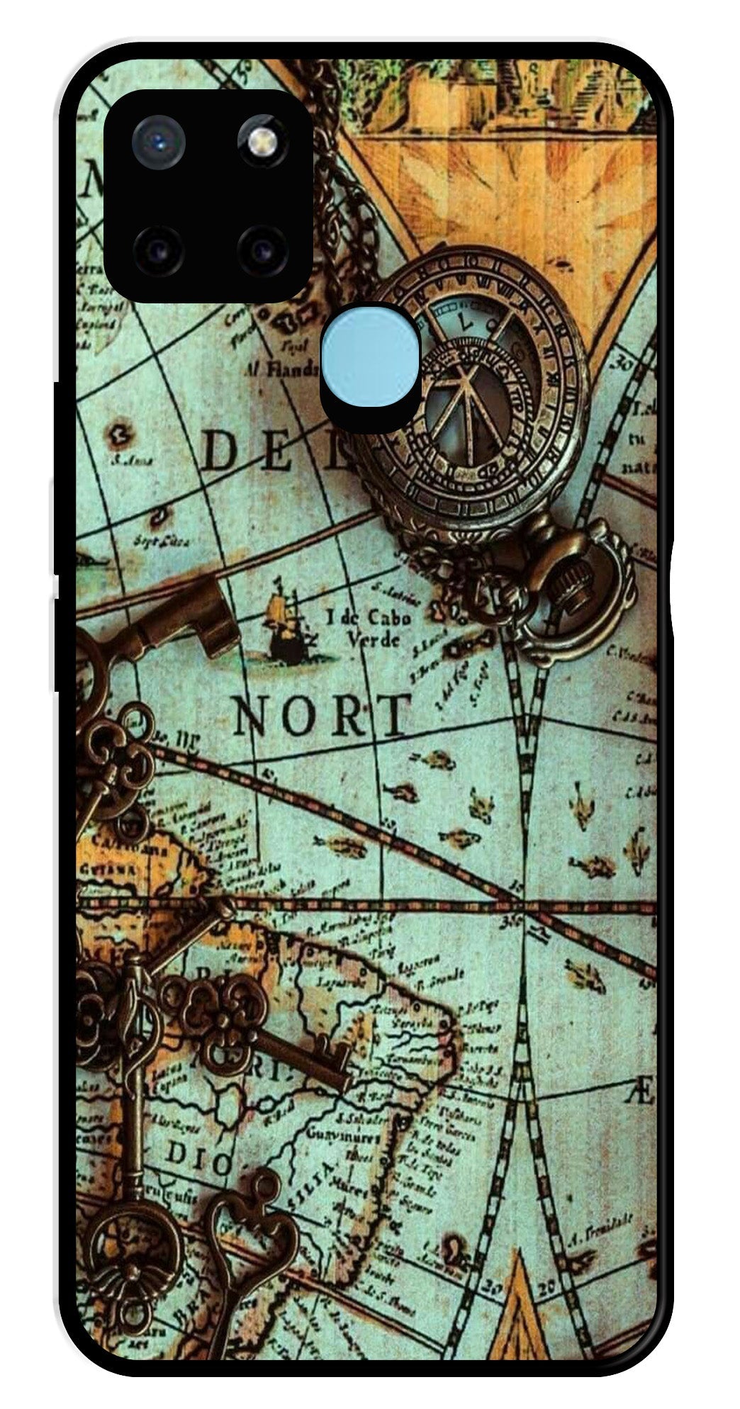 Map Design Metal Mobile Case for Realme C21Y (Design No -54)