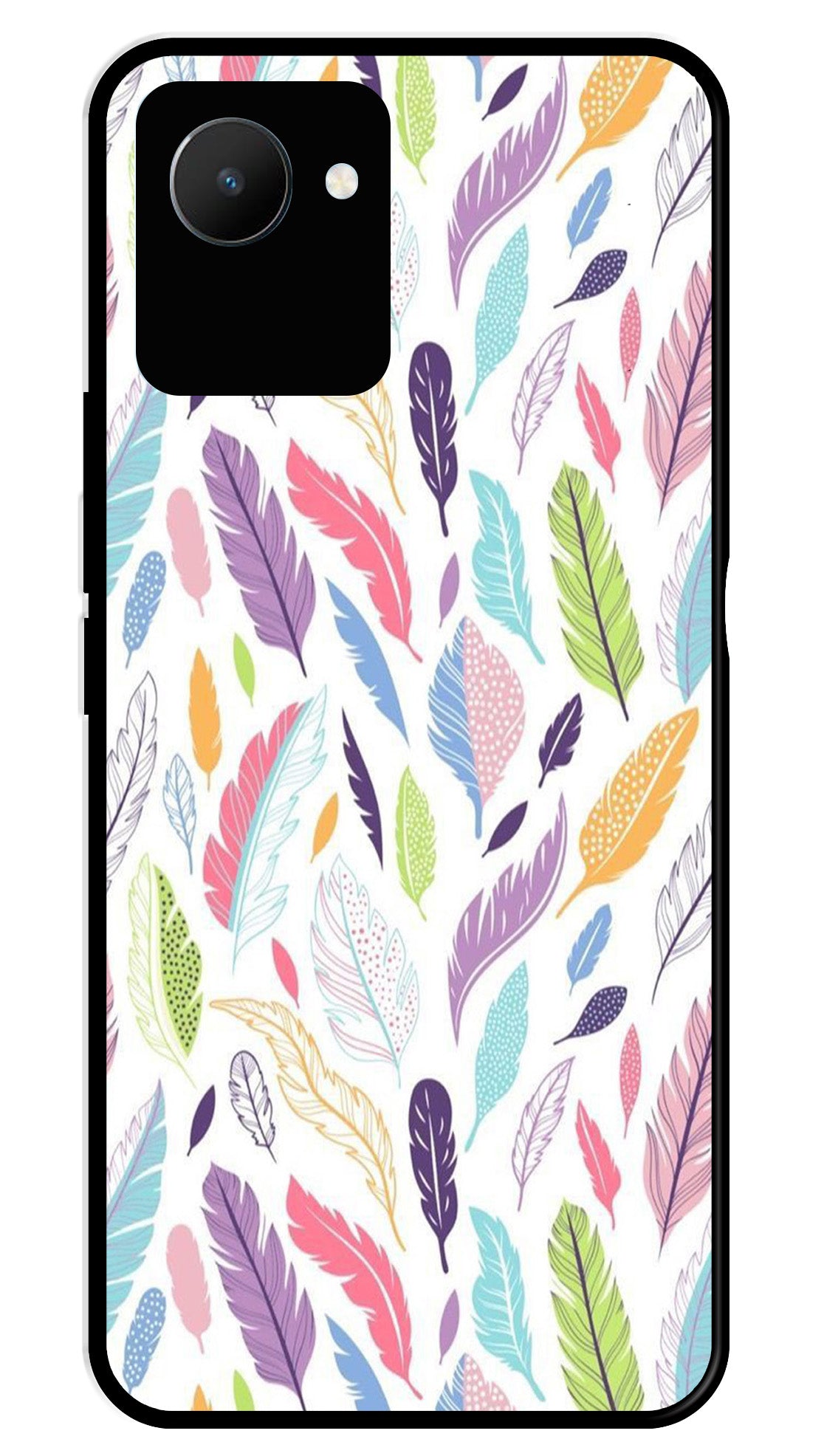 Colorful Feathers Metal Mobile Case for Realme C30 Colorful Feathers Metal Mobile Case for Realme C30 (Design No -06)