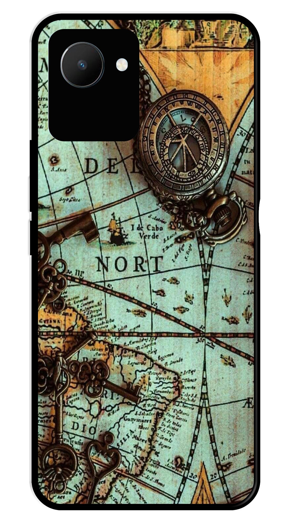 Map Design Metal Mobile Case for Realme C30 (Design No -54)