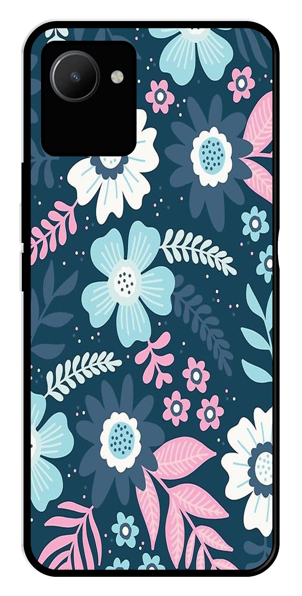 Flower Leaves Design Metal Mobile Case for Realme C30s Flower Leaves Design Metal Mobile Case for Realme C30s (Design No -50)