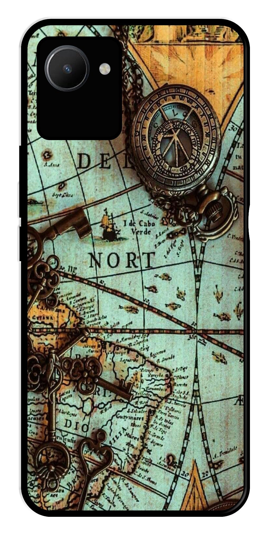 Map Design Metal Mobile Case for Realme C30s (Design No -54)