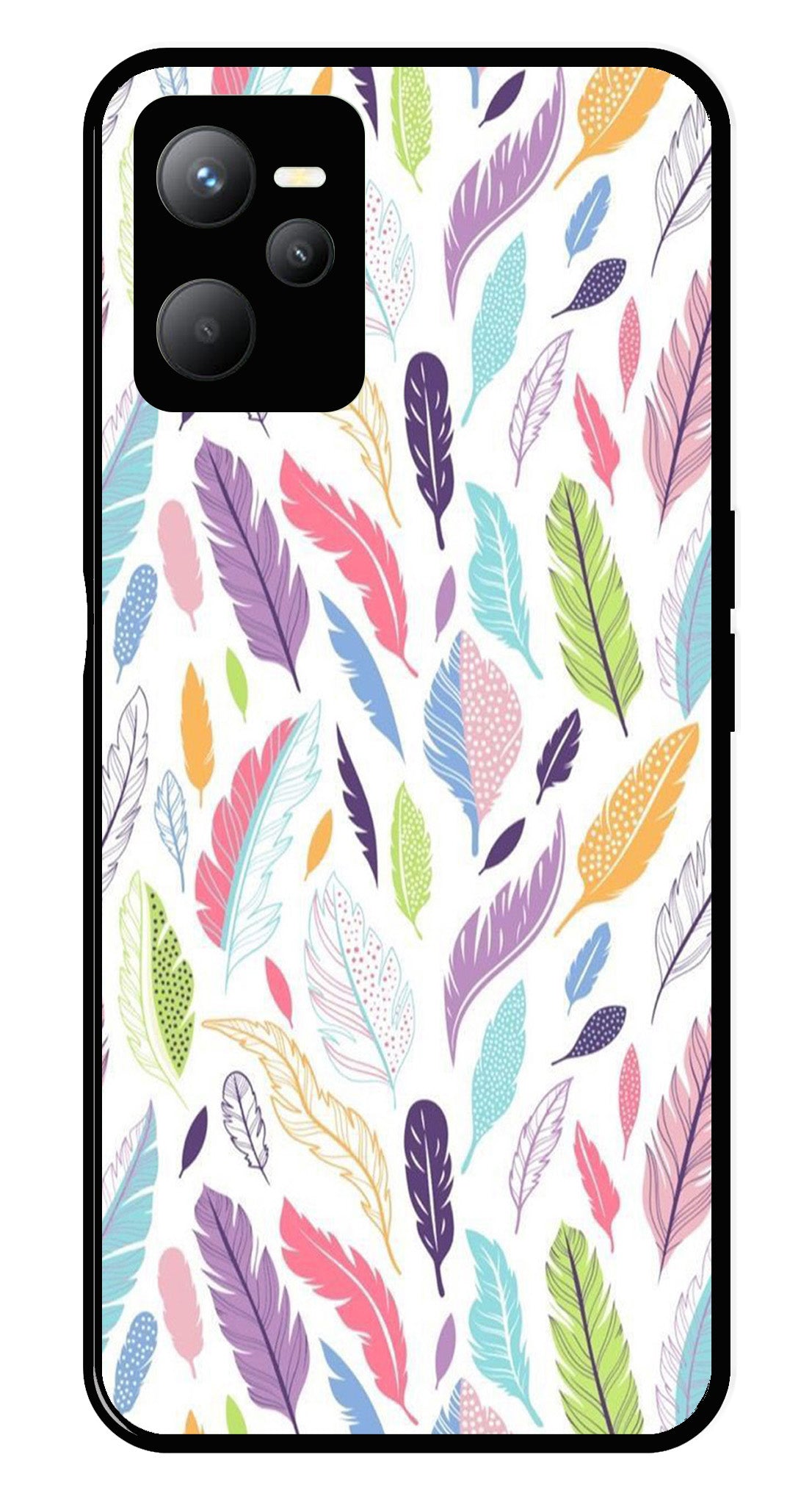 Colorful Feathers Metal Mobile Case for Realme C35 Colorful Feathers Metal Mobile Case for Realme C35 (Design No -06)