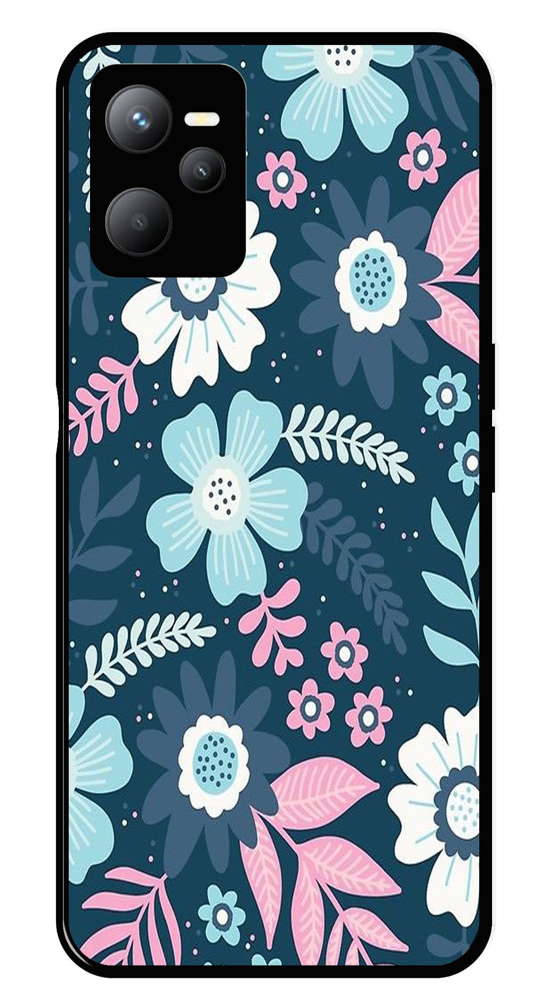 Flower Leaves Design Metal Mobile Case for Realme C35 (Design No -50)