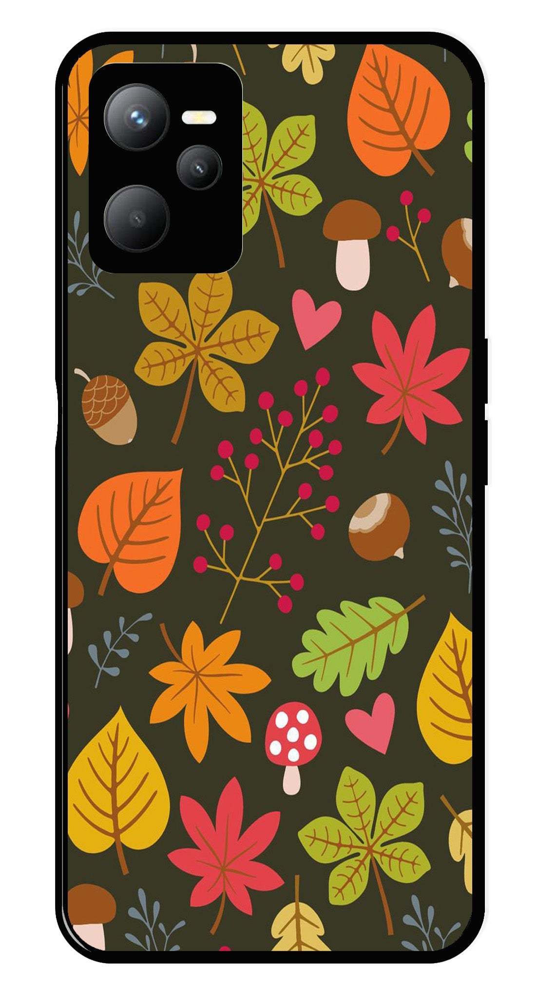 Leaves Design Metal Mobile Case for Realme C35 (Design No -51)