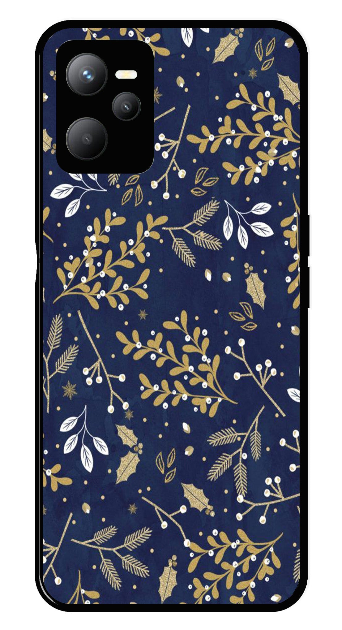 Floral Pattern Metal Mobile Case for Realme C35 (Design No -52)