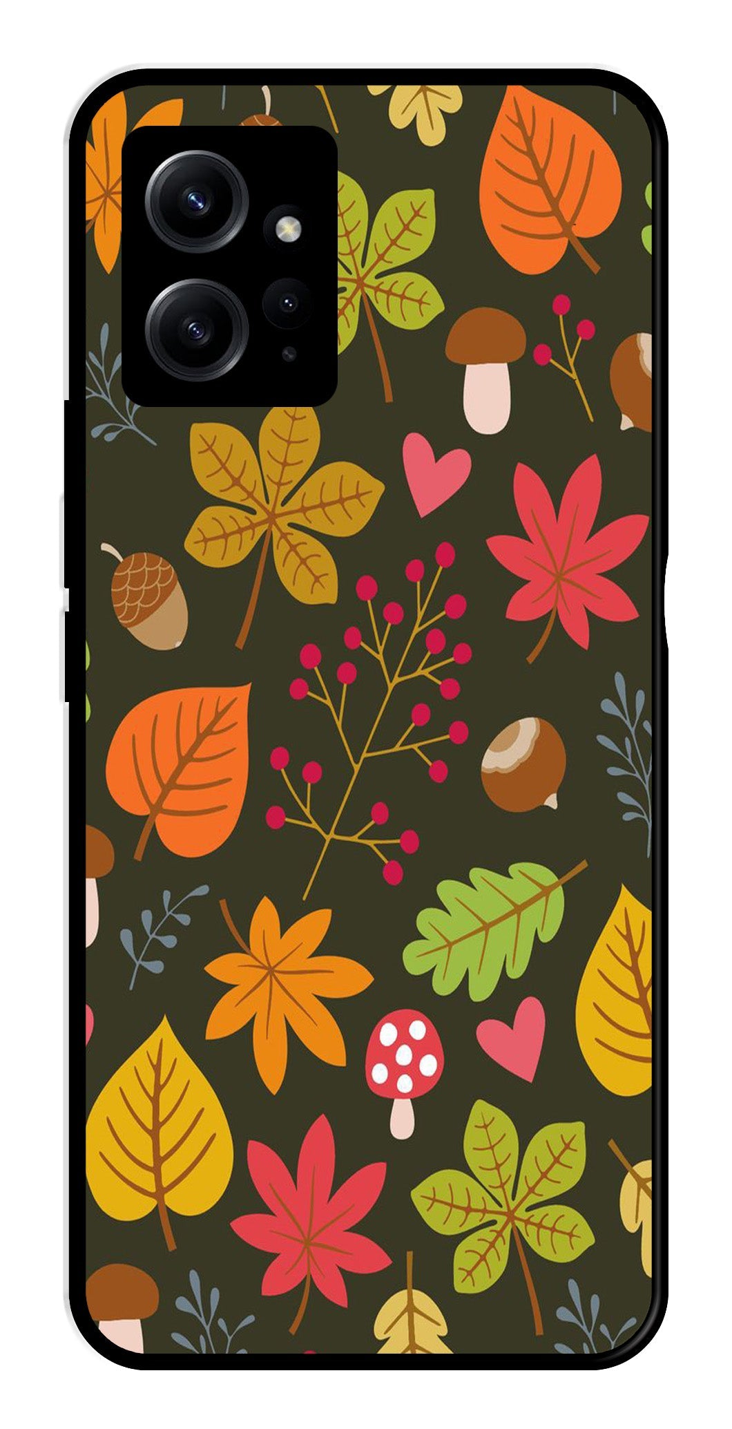 Leaves Design Metal Mobile Case for Redmi Note 12 4G (Design No -51)