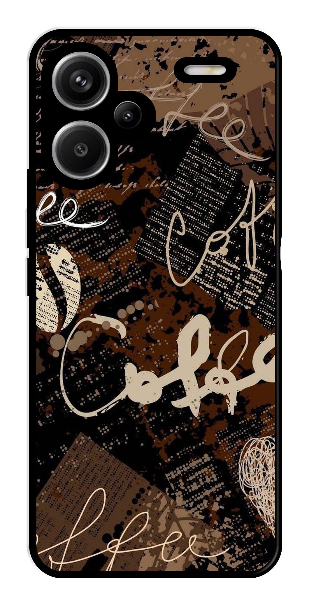Coffee Pattern Metal Mobile Case for Redmi Note 13 Pro Plus 5G (Design No -37)