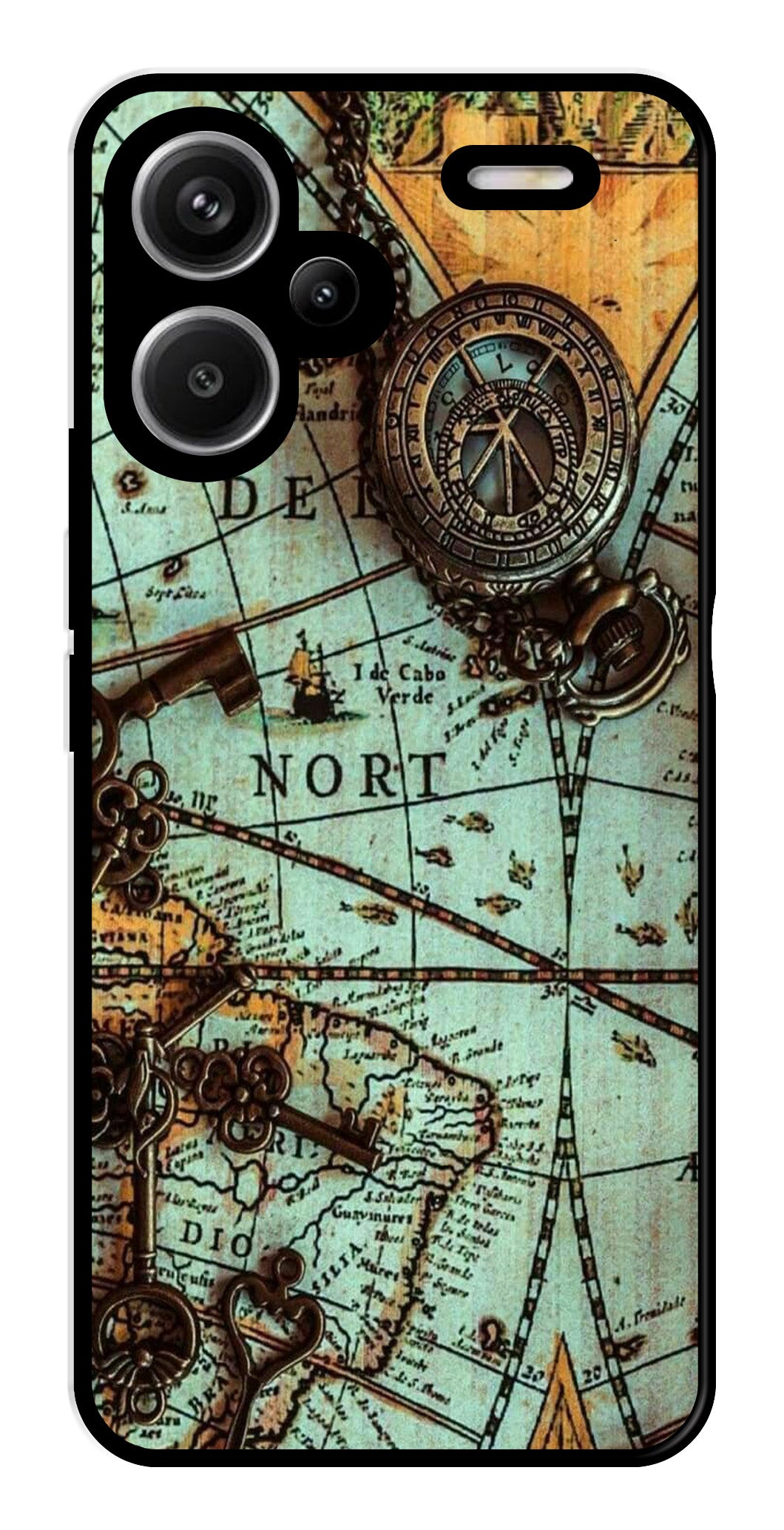 Map Design Metal Mobile Case for Redmi Note 13 Pro Plus 5G (Design No -54)