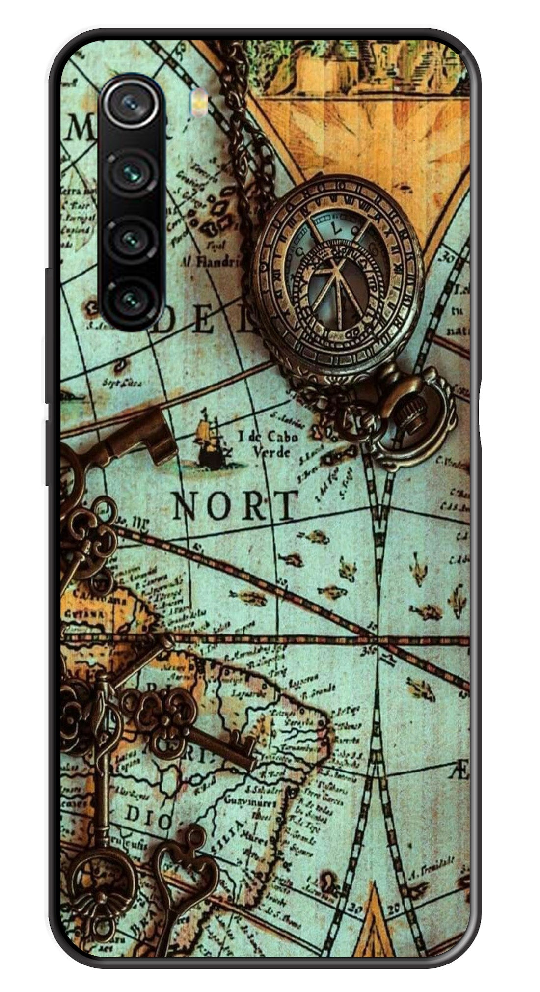 Map Design Metal Mobile Case for Redmi Note 8 (Design No -54)