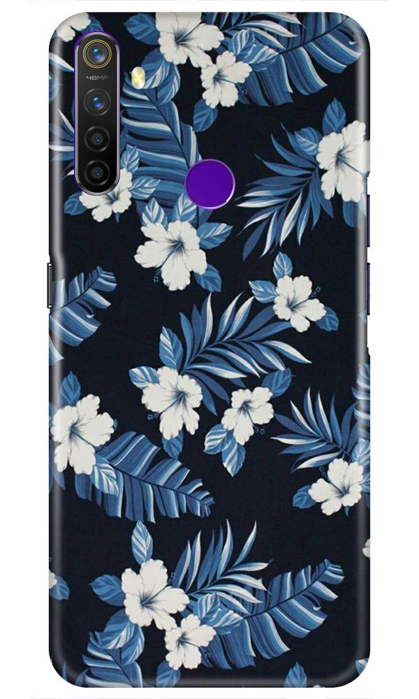 White flowers Blue Background2 Mobile Back Case for Realme 5s (Design - 15) White flowers Blue Background2 Case for Realme 5s