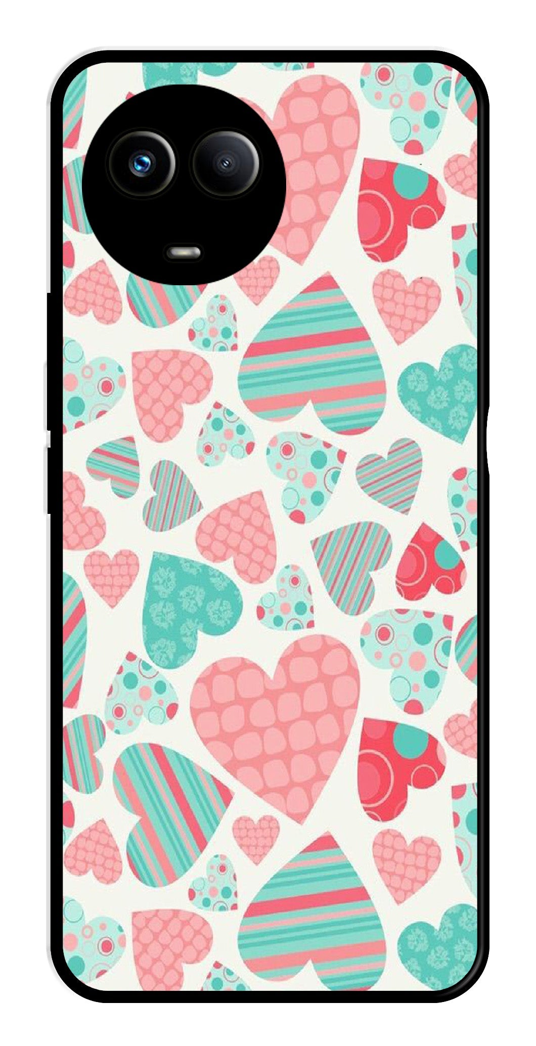 Hearts Pattern Metal Mobile Case for Realme 11 5G Hearts Pattern Metal Mobile Case for Realme 11 5G (Design No -22)