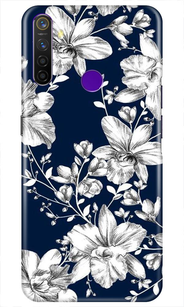 White flowers Blue Background Mobile Back Case for Realme 5i (Design - 14) White flowers Blue Background Case for Realme 5i