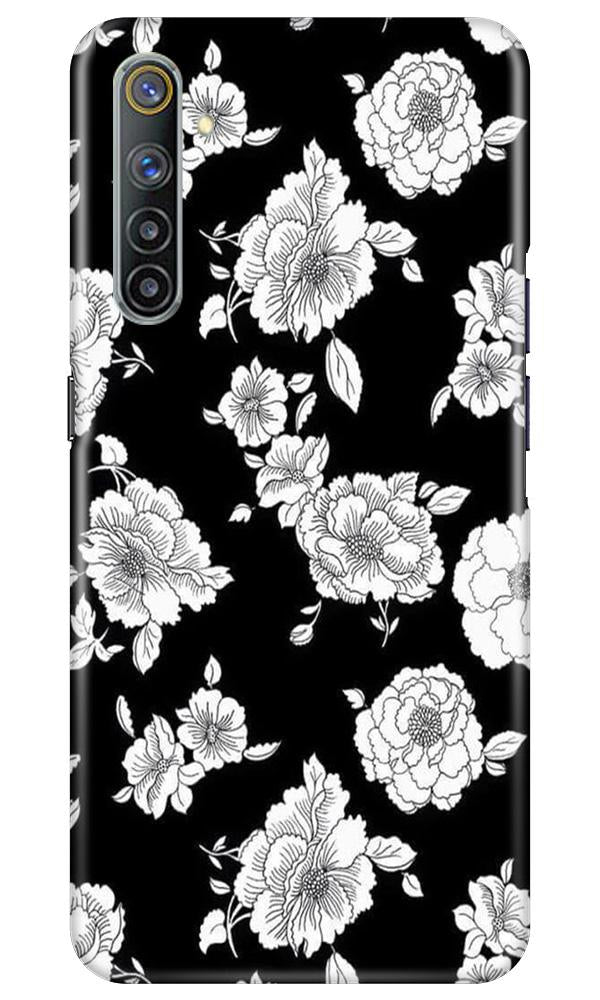 White flowers Black Background Mobile Back Case for Realme 6 Pro (Design - 9) White flowers Black Background Case for Realme 6 Pro