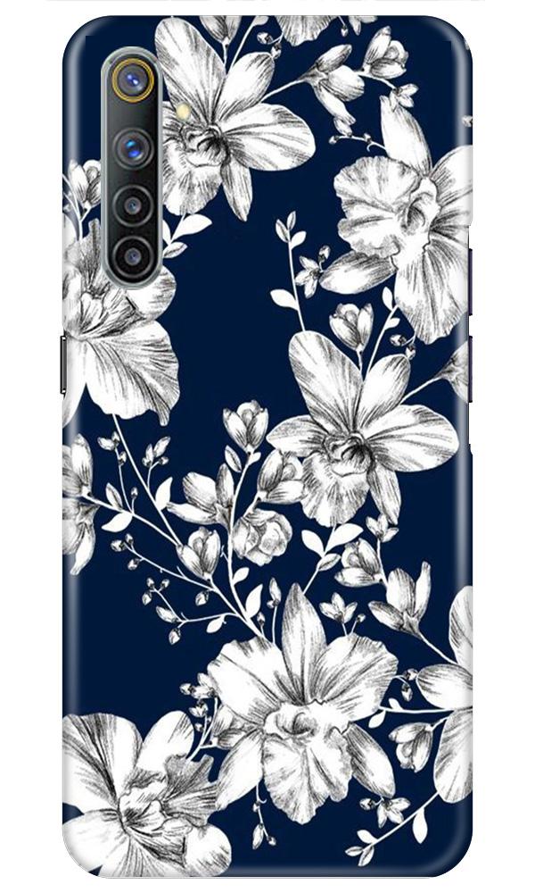 White flowers Blue Background Mobile Back Case for Realme 6i (Design - 14) White flowers Blue Background Case for Realme 6i