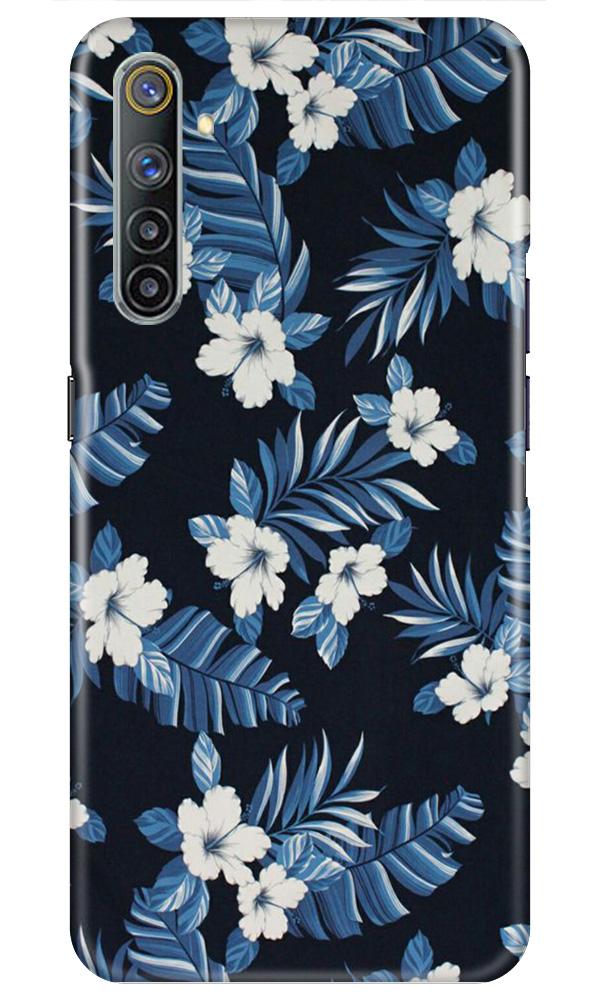 White flowers Blue Background2 Mobile Back Case for Realme 6i (Design - 15) White flowers Blue Background2 Case for Realme 6i