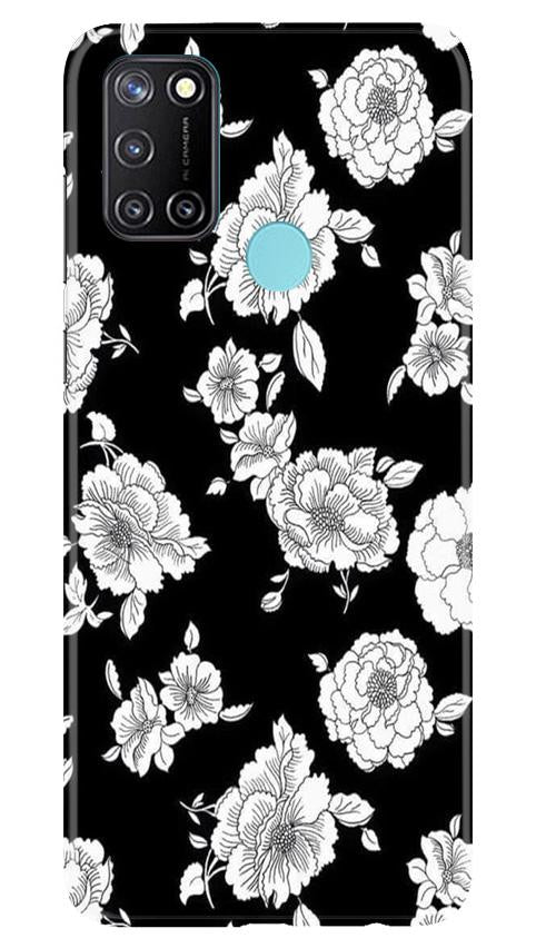 White flowers Black Background Mobile Back Case for Realme C17 (Design - 9) White flowers Black Background Case for Realme C17