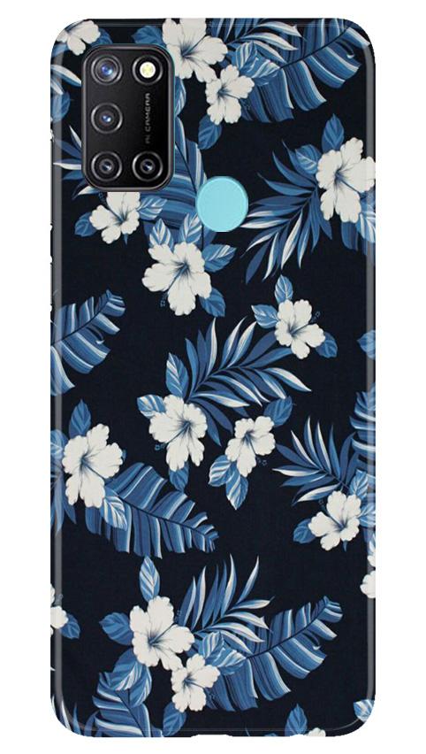 White flowers Blue Background2 Mobile Back Case for Realme C17 (Design - 15) White flowers Blue Background2 Case for Realme C17