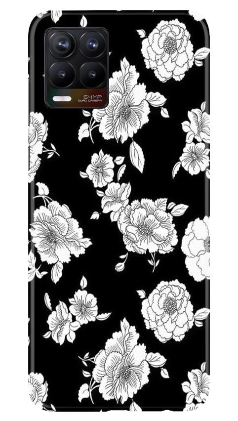 White flowers Black Background Mobile Back Case for Realme 8 Pro (Design - 9) White flowers Black Background Case for Realme 8 Pro