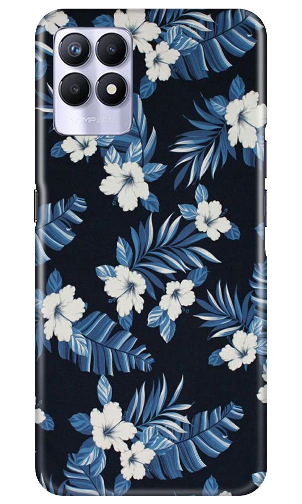 White flowers Blue Background2 Mobile Back Case for Realme 8i (Design - 15) White flowers Blue Background2 Case for Realme 8i