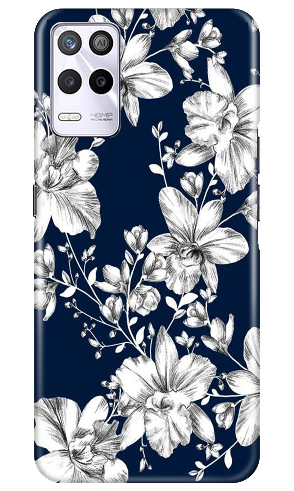 White flowers Blue Background Mobile Back Case for Realme 9 5G (Design - 14) White flowers Blue Background Case for Realme 9 5G