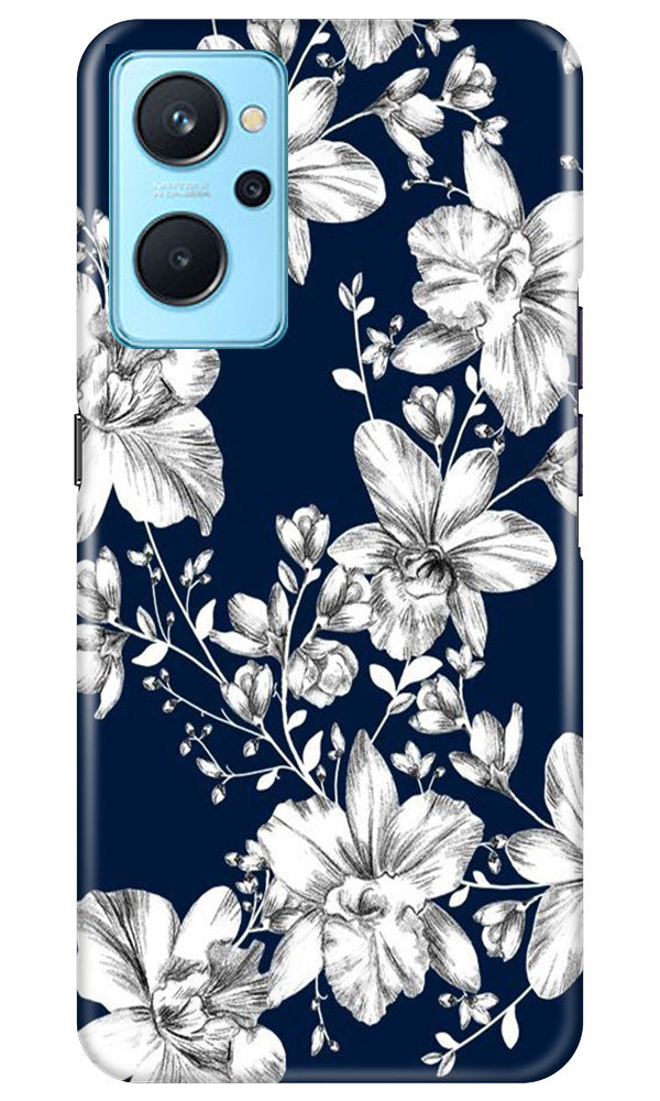 White flowers Blue Background Mobile Back Case for Realme 9i (Design - 14) White flowers Blue Background Case for Realme 9i