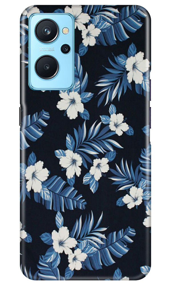 White flowers Blue Background2 Mobile Back Case for Realme 9i (Design - 15) White flowers Blue Background2 Case for Realme 9i