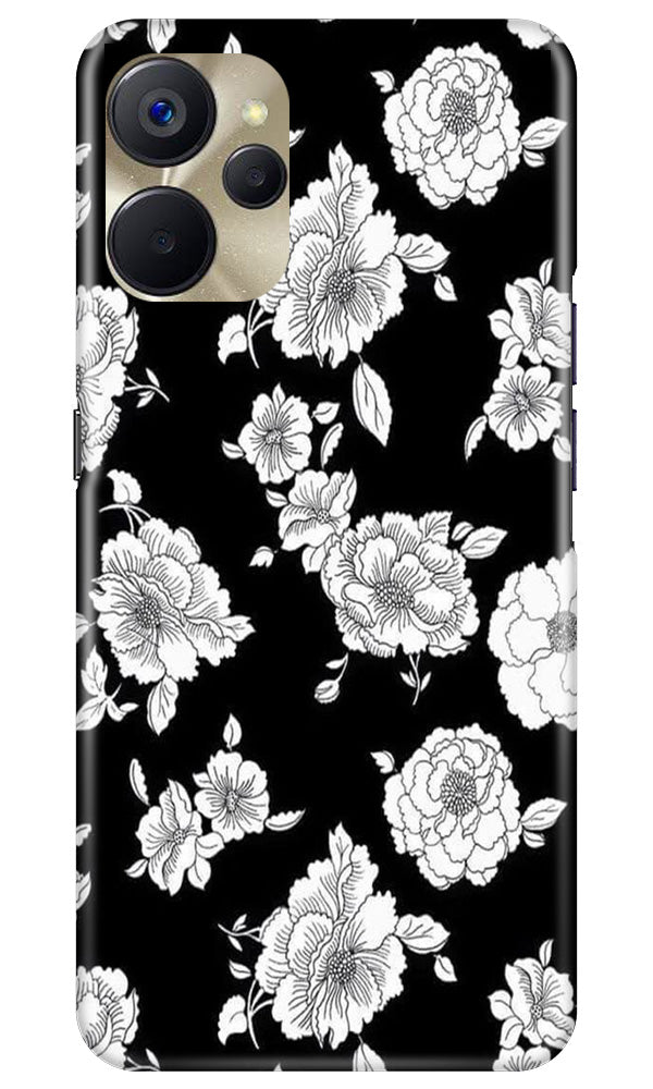 White flowers Black Background Mobile Back Case for Realme 9i 5G (Design - 9) White flowers Black Background Case for Realme 9i 5G