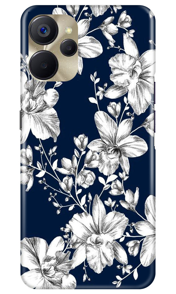 White flowers Blue Background Mobile Back Case for Realme 9i 5G (Design - 14) White flowers Blue Background Case for Realme 9i 5G