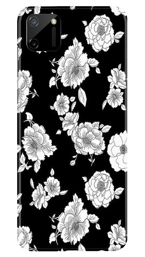 White flowers Black Background Mobile Back Case for Realme C11 (Design - 9) White flowers Black Background Case for Realme C11