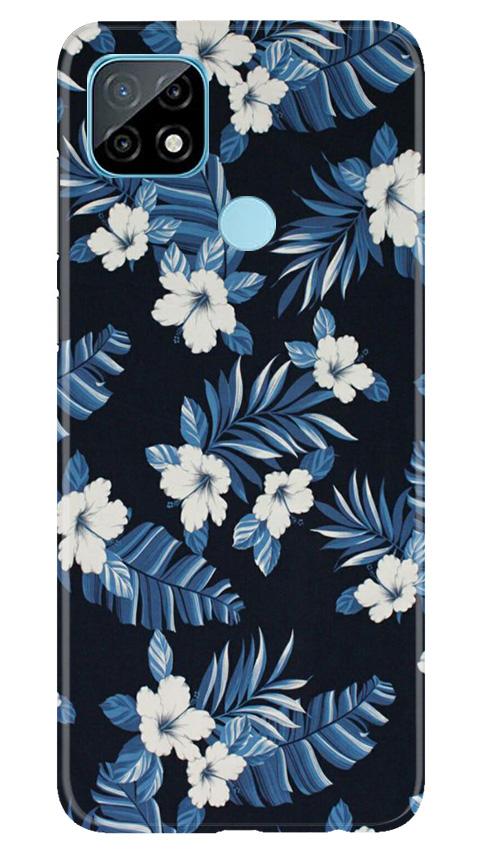 White flowers Blue Background2 Mobile Back Case for Realme C21 (Design - 15) White flowers Blue Background2 Case for Realme C21