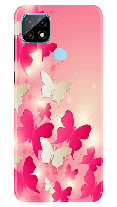 White Pick Butterflies Mobile Back Case for Realme C12 (Design - 28) White Pick Butterflies Case for Realme C12