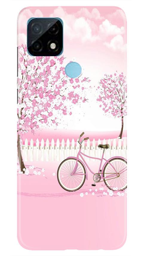 Pink Flowers Cycle Mobile Back Case for Realme C12 (Design - 102) Pink Flowers Cycle Case for Realme C12 (Design - 102)