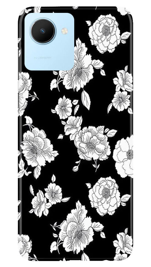 White flowers Black Background Mobile Back Case for Realme C30 (Design - 9) White flowers Black Background Case for Realme C30