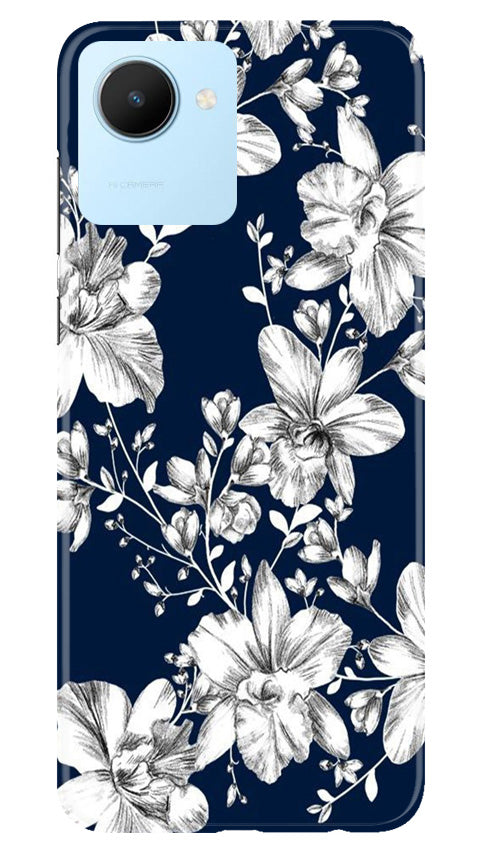 White flowers Blue Background Mobile Back Case for Realme C30 (Design - 14) White flowers Blue Background Case for Realme C30