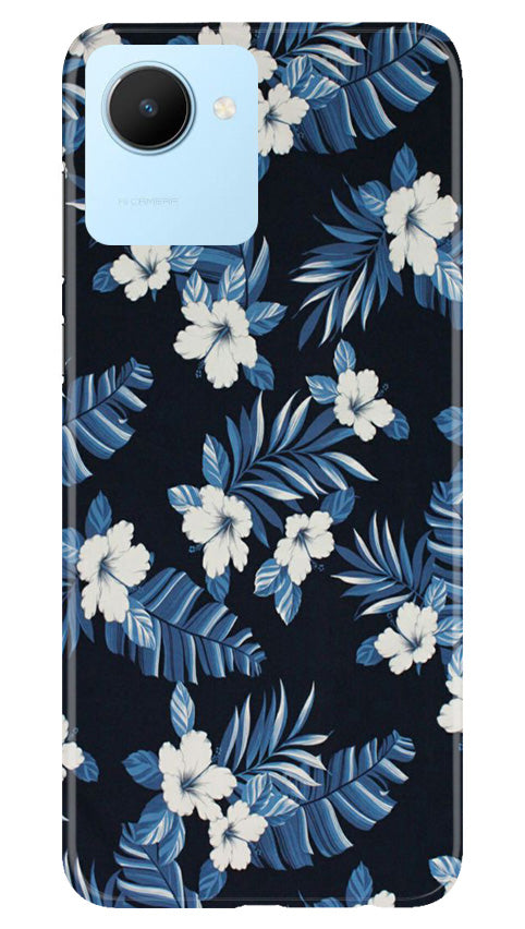 White flowers Blue Background2 Mobile Back Case for Realme C30 (Design - 15) White flowers Blue Background2 Case for Realme C30