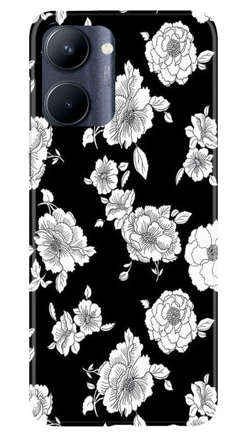 White flowers Black Background Mobile Back Case for Realme C33 (Design - 9) White flowers Black Background Case for Realme C33