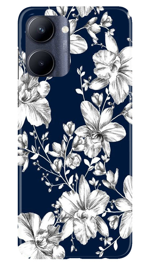 White flowers Blue Background Mobile Back Case for Realme C33 (Design - 14) White flowers Blue Background Case for Realme C33
