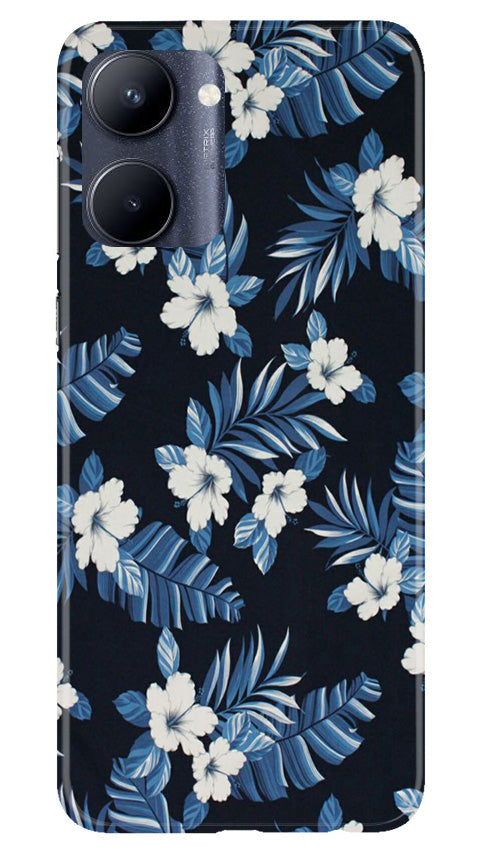 White flowers Blue Background2 Mobile Back Case for Realme C33 (Design - 15) White flowers Blue Background2 Case for Realme C33