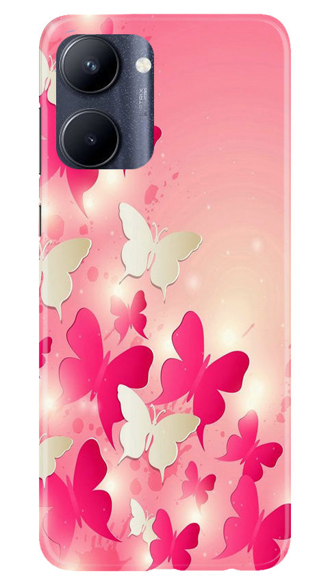 White Pick Butterflies Mobile Back Case for Realme C33 (Design - 28) White Pick Butterflies Case for Realme C33