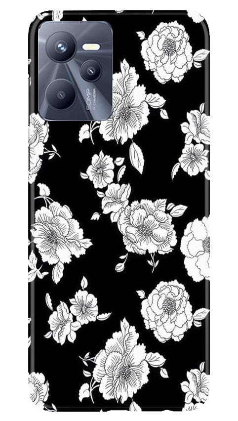 White flowers Black Background Mobile Back Case for Realme C35 (Design - 9) White flowers Black Background Case for Realme C35