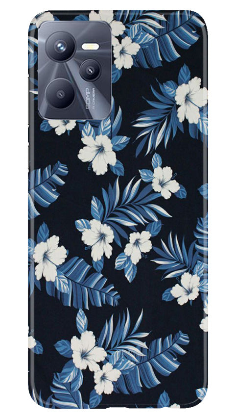 White flowers Blue Background2 Mobile Back Case for Realme C35 (Design - 15) White flowers Blue Background2 Case for Realme C35