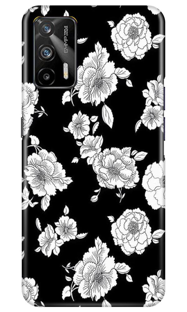 White flowers Black Background Mobile Back Case for Realme GT (Design - 9) White flowers Black Background Case for Realme GT