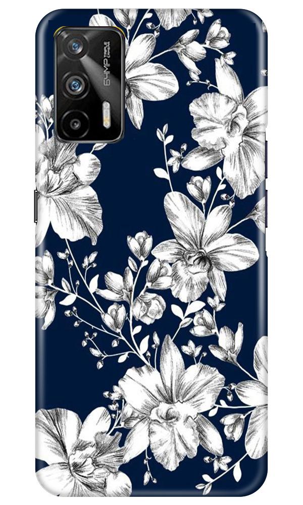 White flowers Blue Background Mobile Back Case for Realme GT (Design - 14) White flowers Blue Background Case for Realme GT