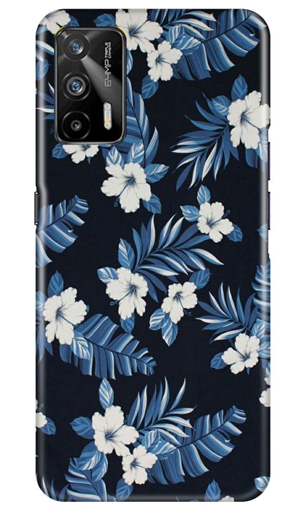 White flowers Blue Background2 Mobile Back Case for Realme GT (Design - 15) White flowers Blue Background2 Case for Realme GT