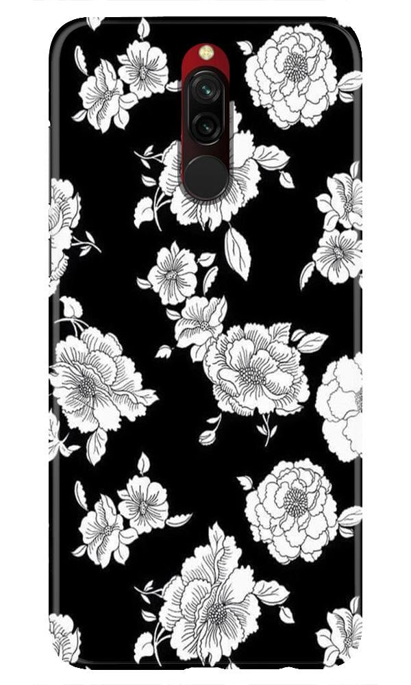 White flowers Black Background Mobile Back Case for Xiaomi Redmi 8 (Design - 9) White flowers Black Background Case for Xiaomi Redmi 8