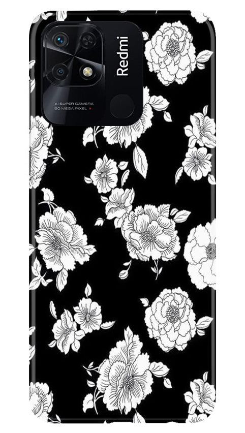 White flowers Black Background Mobile Back Case for Redmi 10 Power (Design - 9) White flowers Black Background Case for Redmi 10 Power