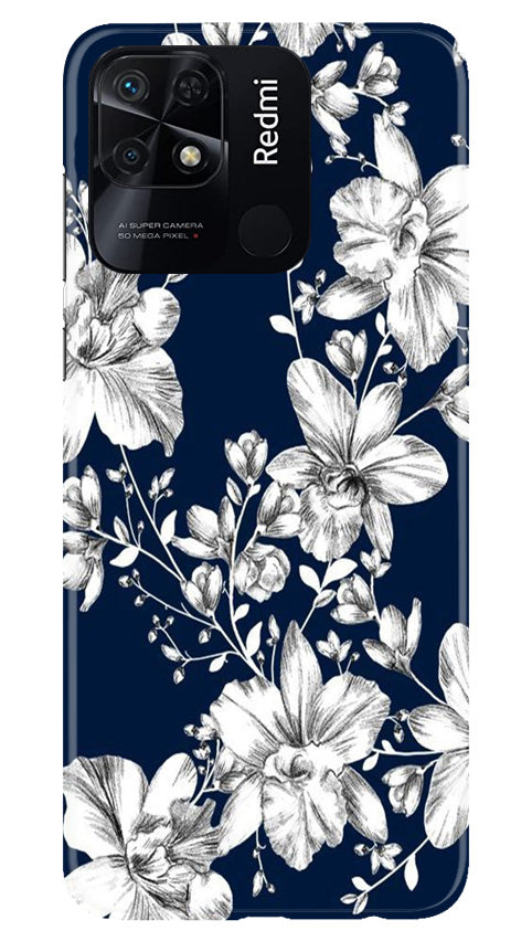 White flowers Blue Background Mobile Back Case for Redmi 10 Power (Design - 14) White flowers Blue Background Case for Redmi 10 Power